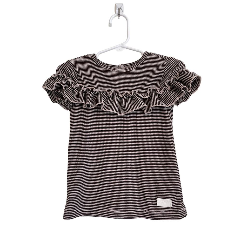 7 For All Mankind pink black striped top short sleeve ruffled Size 24m